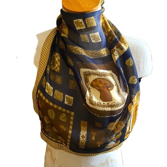 Whimsical vintage mushroom and forest square scarf - Picture 3 of 12